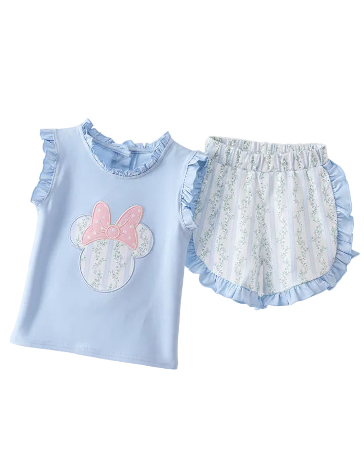 Blue Character Applique Shorts Set