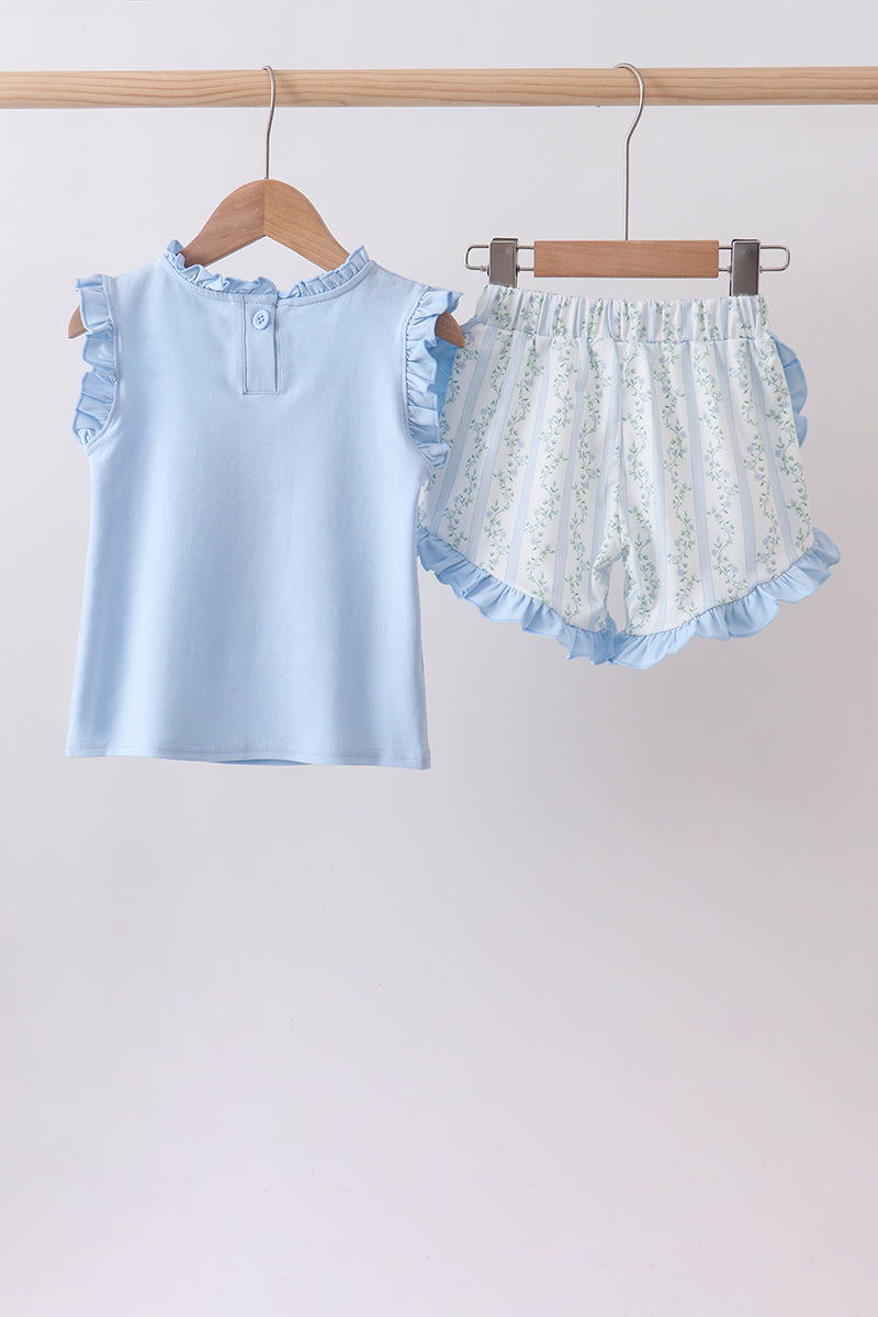 Blue Character Applique Shorts Set