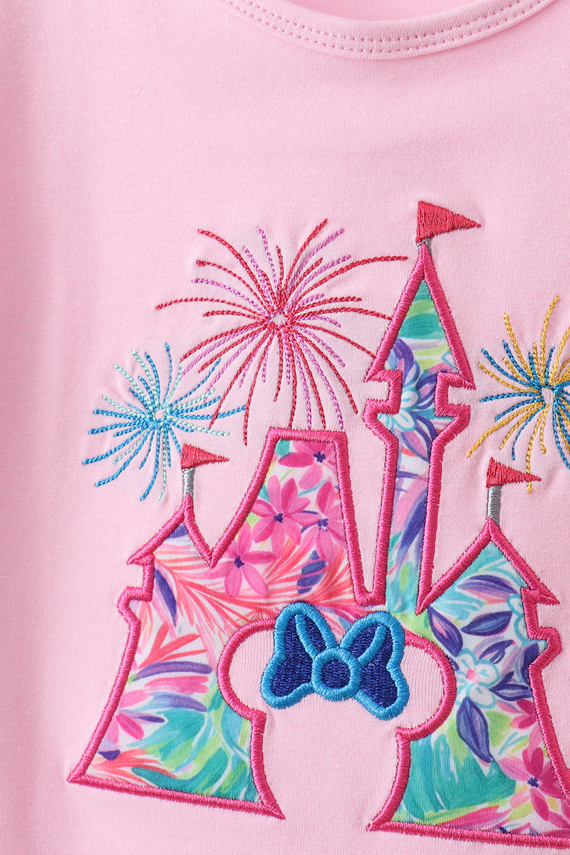 Pink Castle Applique Shorts Set