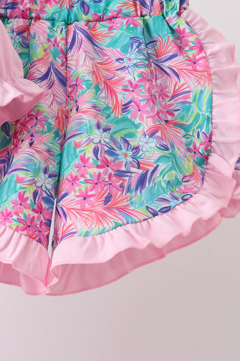 Pink Castle Applique Shorts Set