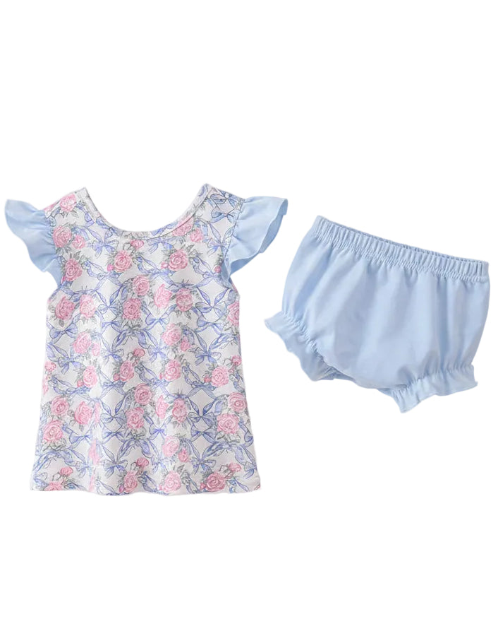 Blue Floral Bow Bloomer