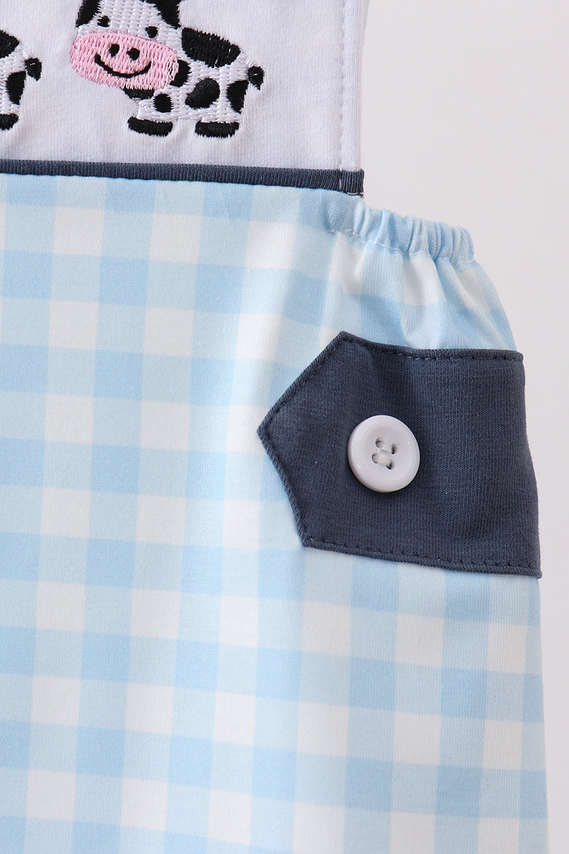 Blue Plaid Embroidered Cow JonJon