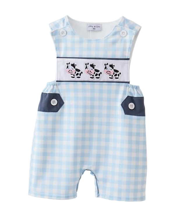 Blue Plaid Embroidered Cow JonJon