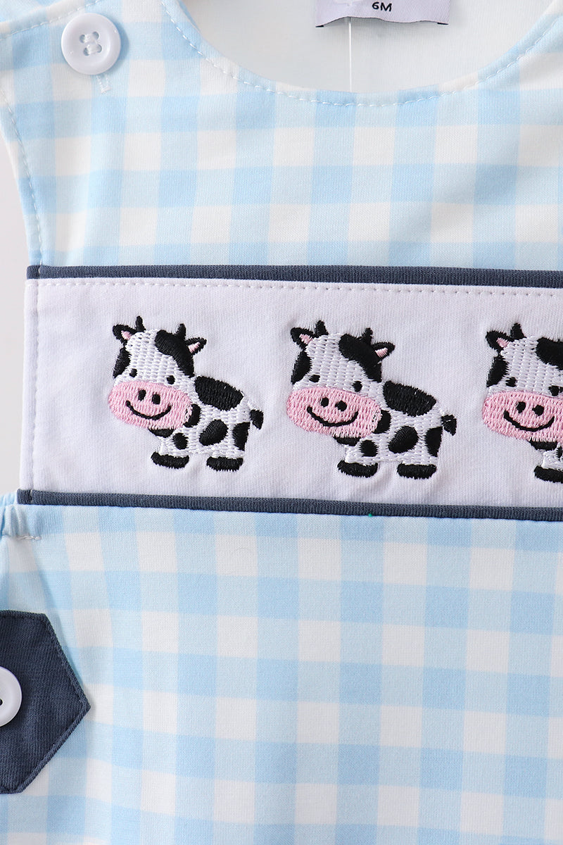 Blue Plaid Embroidered Cow JonJon