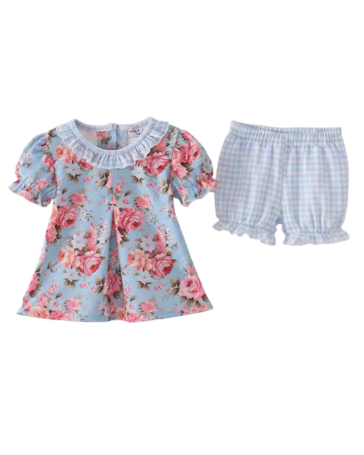 Blue Rose Floral Ruffle Bloomer Set