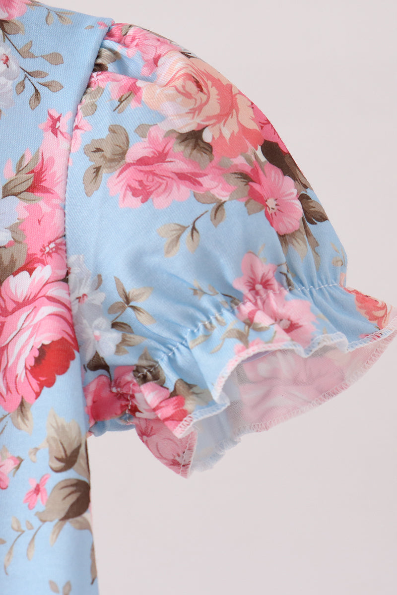 Blue Rose Floral Ruffle