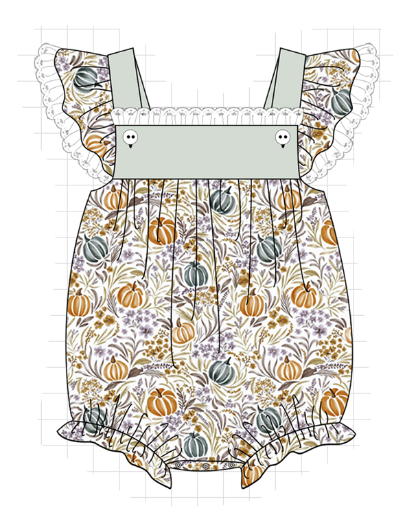Pumpkin Embroidery Ruffle Bubble