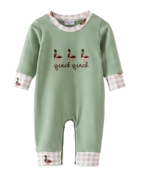 Green Duck Embroidered Romper