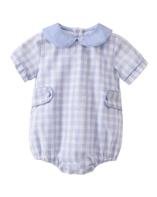 Blue Plaid Peter Pan Collar Romper