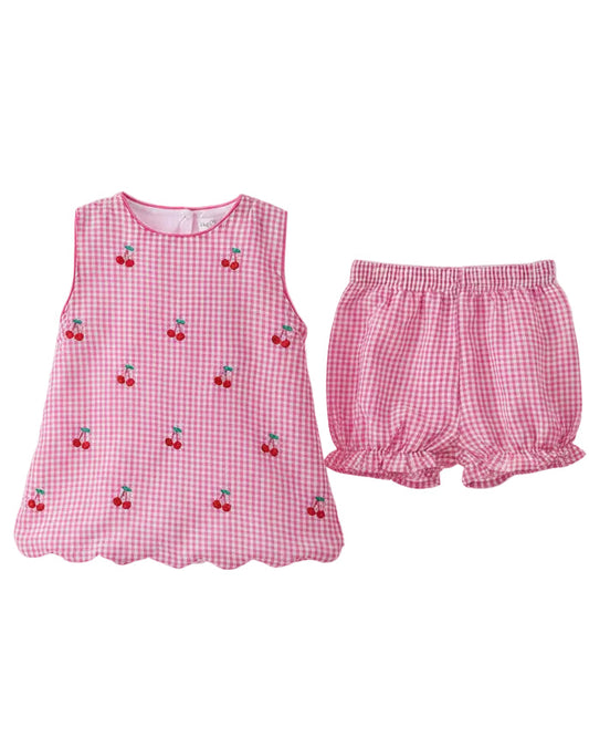 Pink Cherry Gingham Short Set