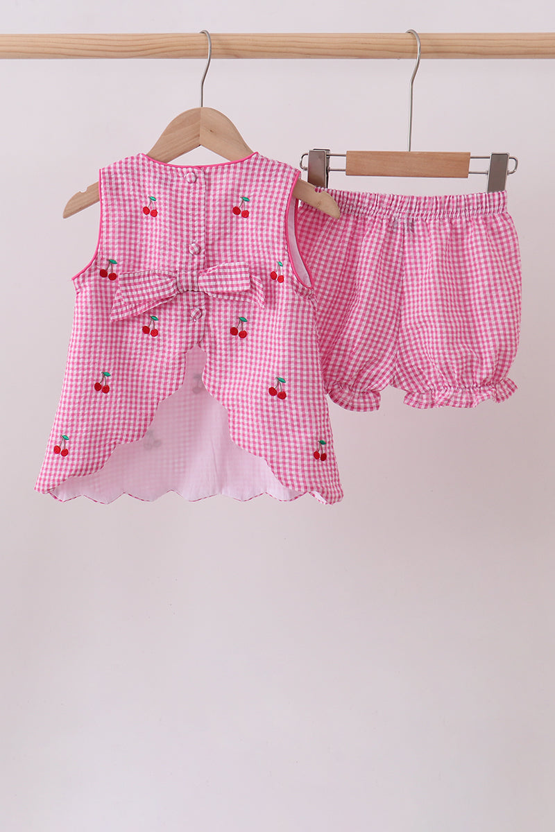 Pink Cherry Gingham Short Set