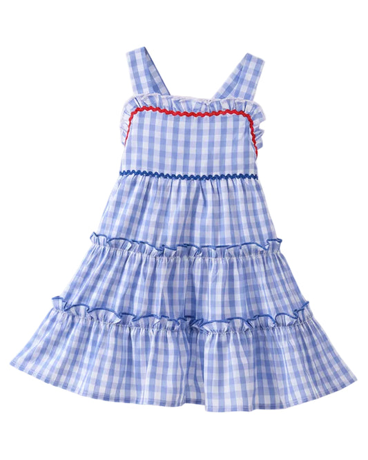 Blue Gingham Ruffled Summer Dress