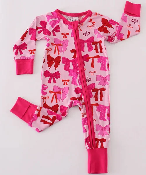 Pink Bow Print Bamboo Romper