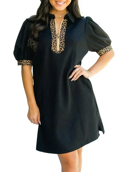 Black Dress With Cheetah Accent