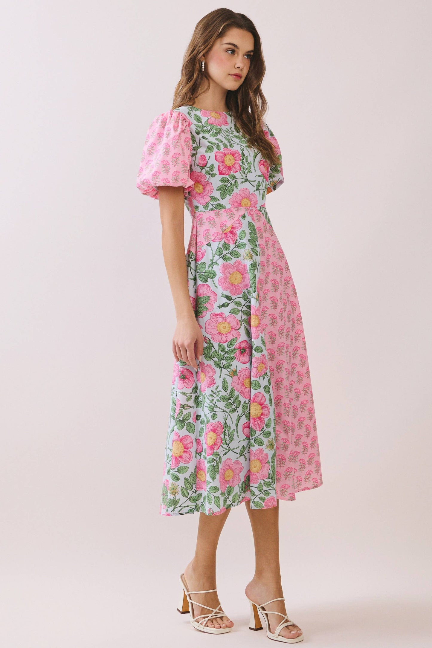 Bold Mixed Floral Pattern Design Midi Dress