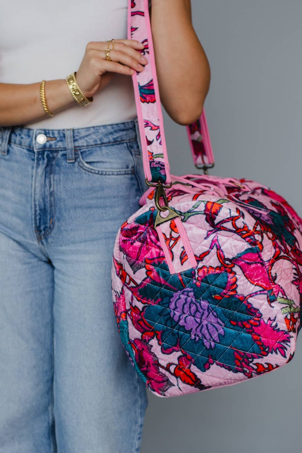 Lt. Pink & Multicolored Floral Duffle