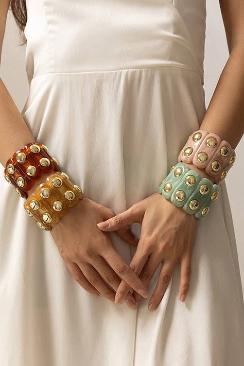 Color-Block Gold Acrylic Stretch Cord Bracelet