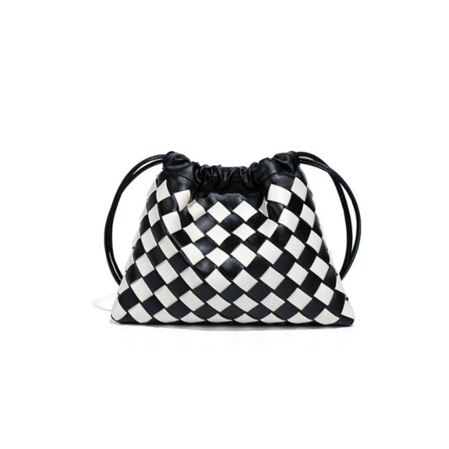Black & White Mini Woven Draw Shoulder Mobile Bag