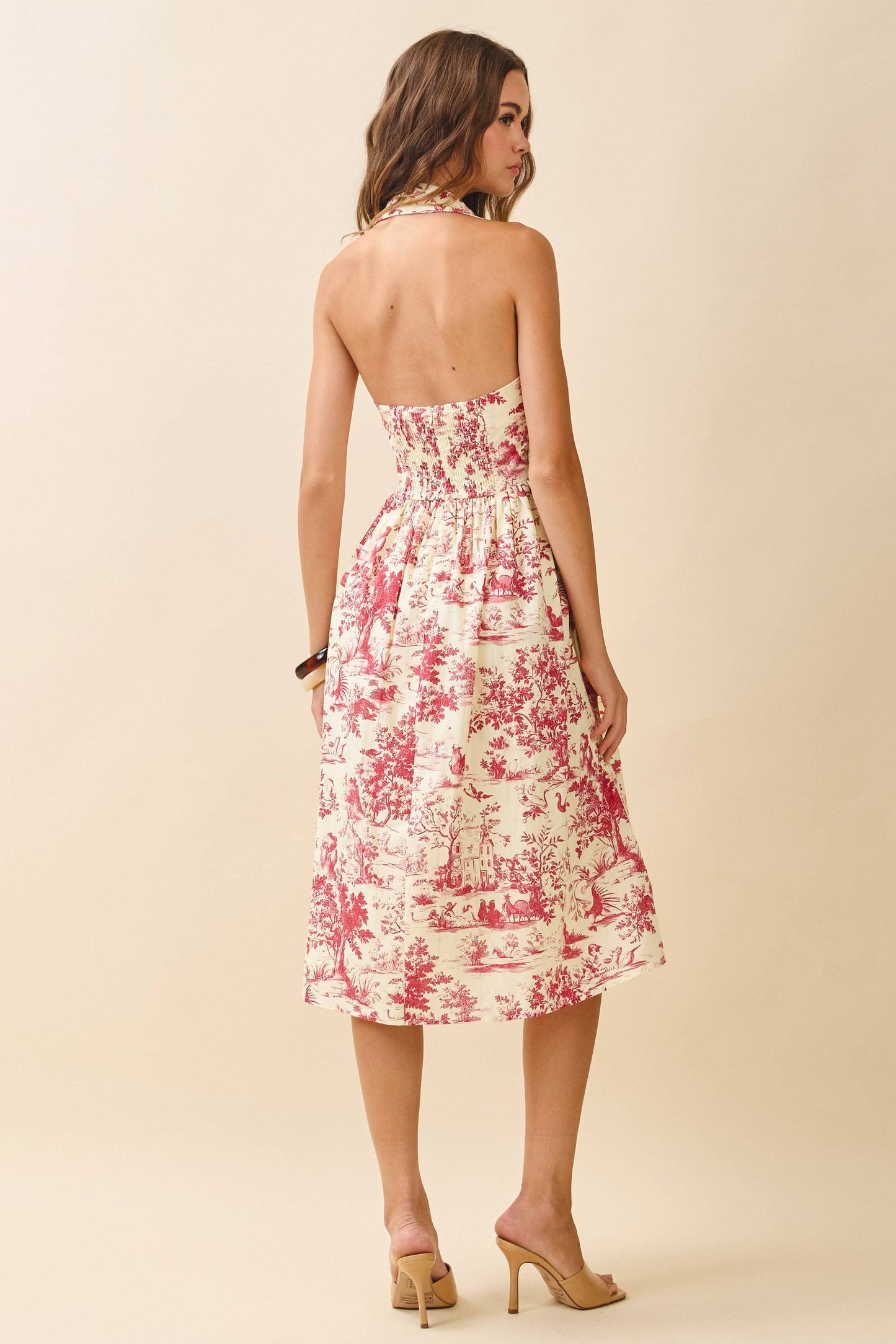 Burgandy Collar Halter Midi Dress