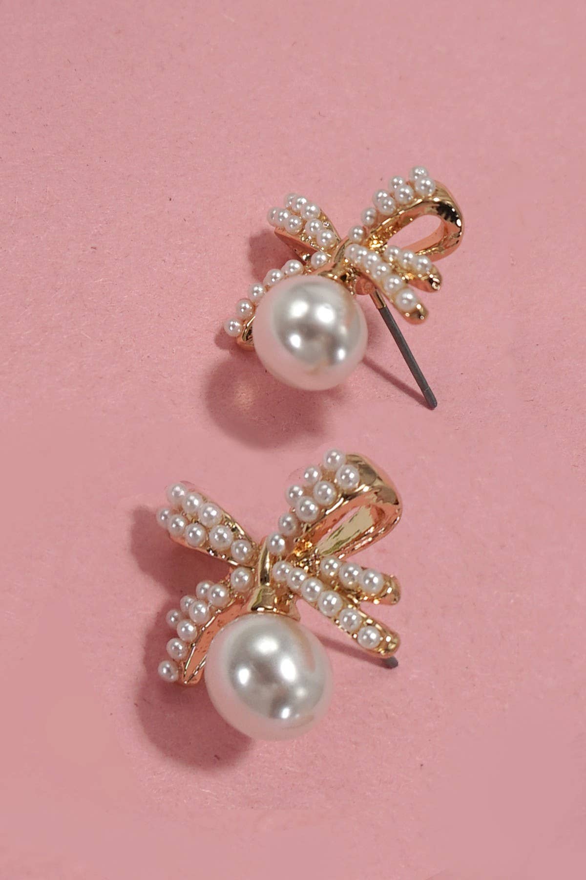 Pearl & Bow Gold Earrings