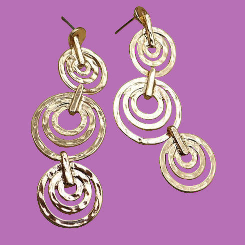 3 Row Gold Drop Earrings