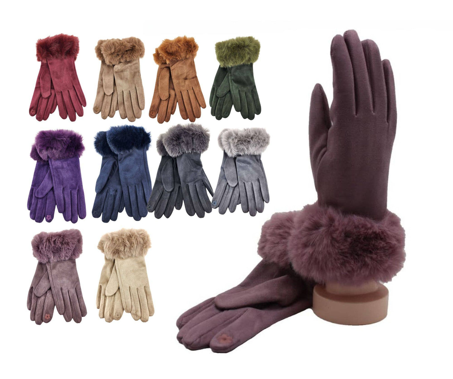 Women's Velvety Soft Winter Gloves with Fur Trim
