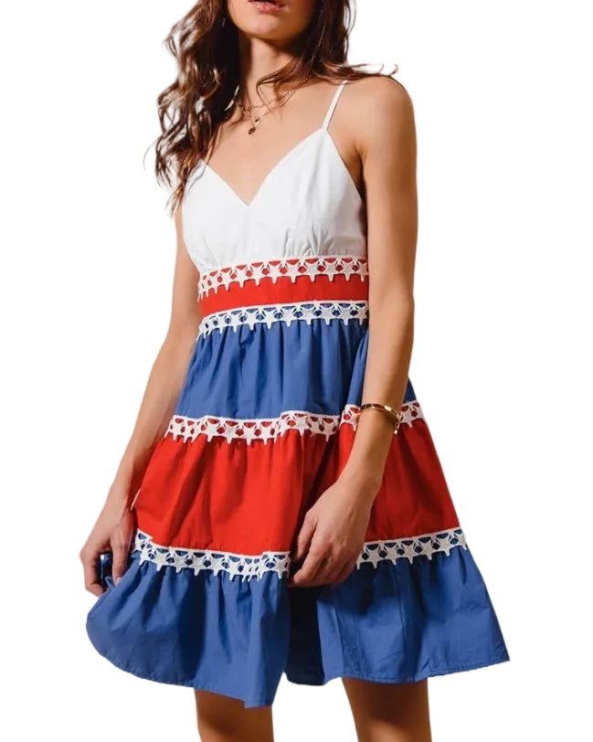 Fourth Of July Color Block Tiered Dress