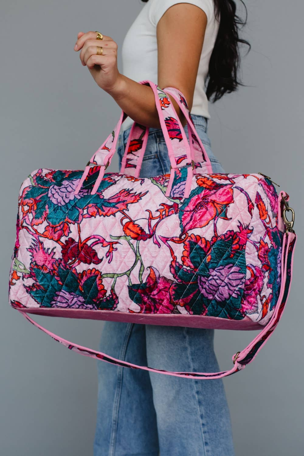 Lt. Pink & Multicolored Floral Duffle