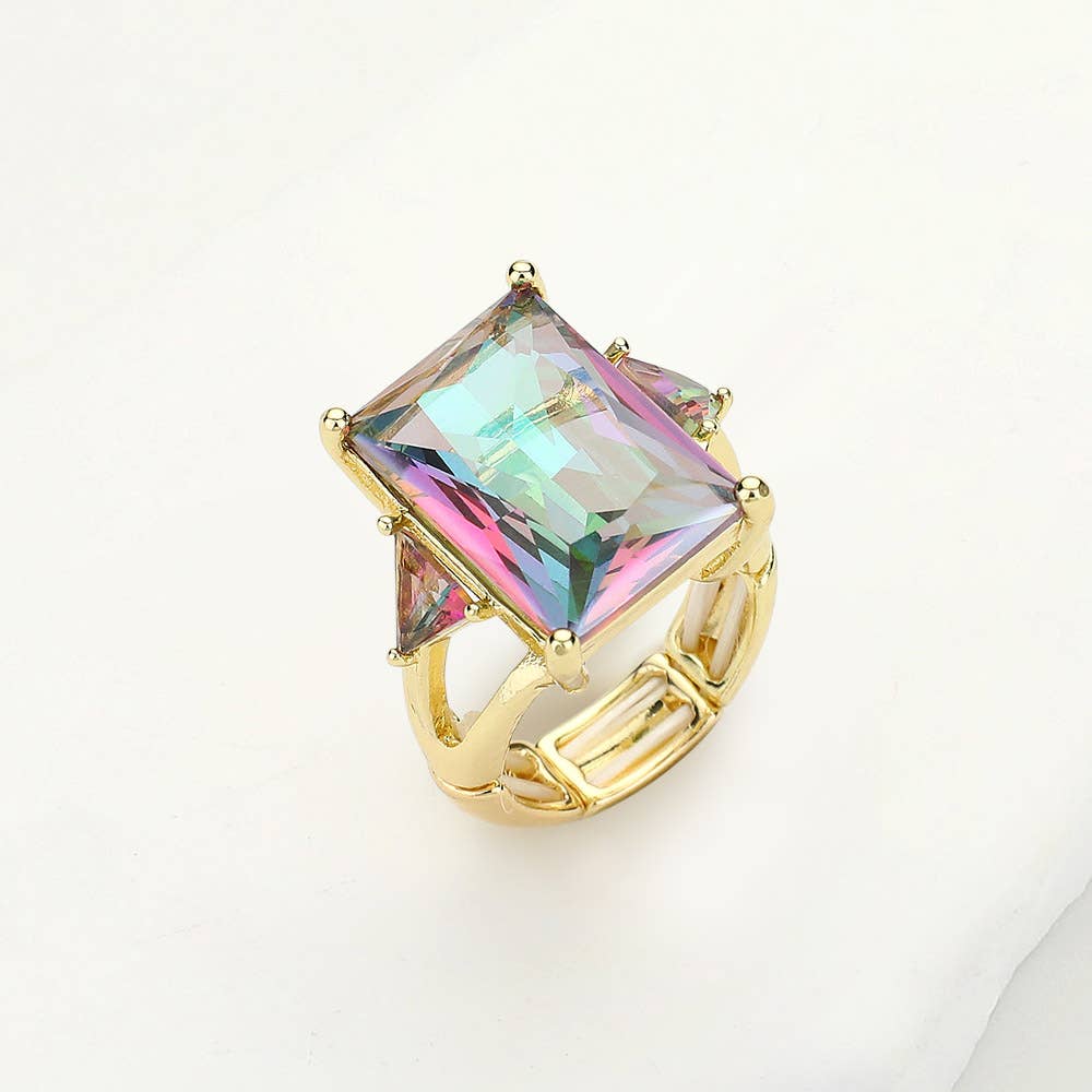 Statement Rectangle Crystal Stretch Ring
