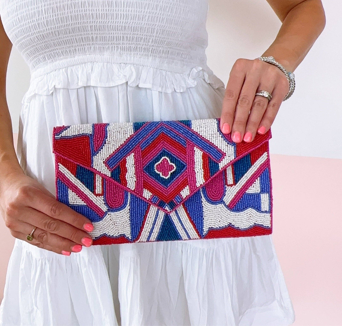 Vibrant Geometric Beaded Clutch