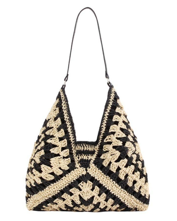 Vintage Woven Straw Crochet Bucket Shoulder Bag