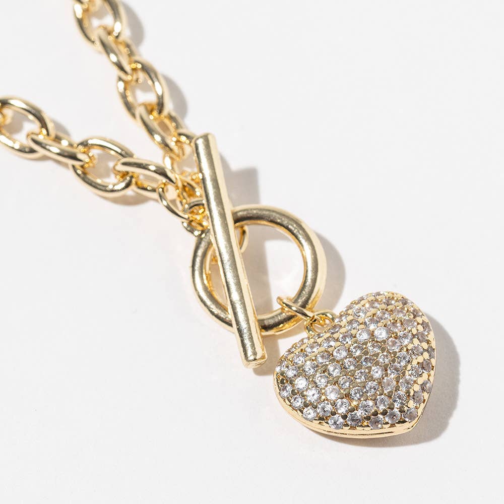 Chunky Puff Heart Toggle Pendant Necklace