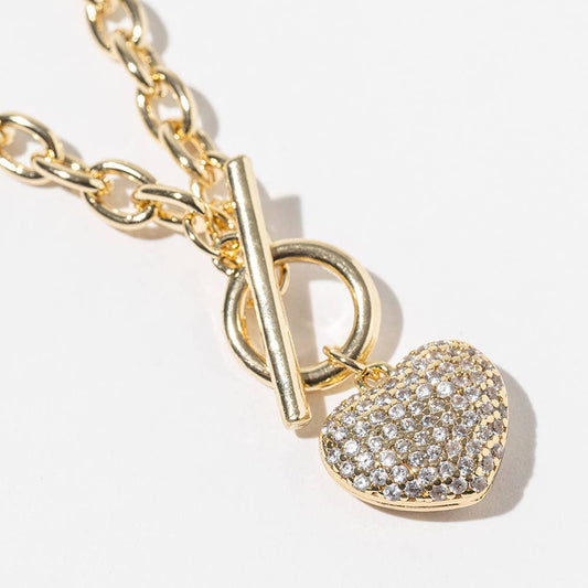 Chunky Puff Heart Toggle Pendant Necklace