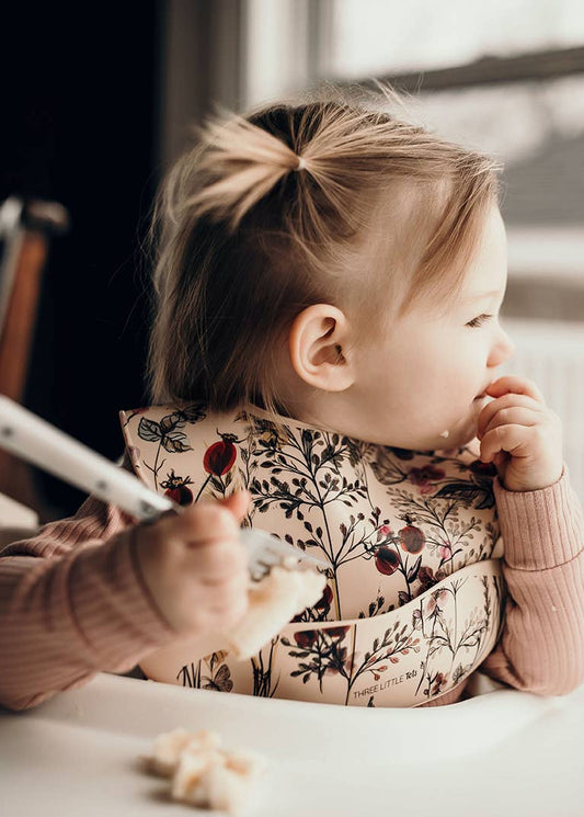 Flower Print Silicone Bib with Crumb Catcher