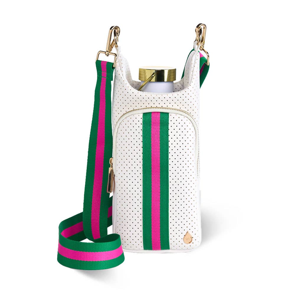 White Coated Perforated Neoprene HydroBag® with Pink/Green Stripe