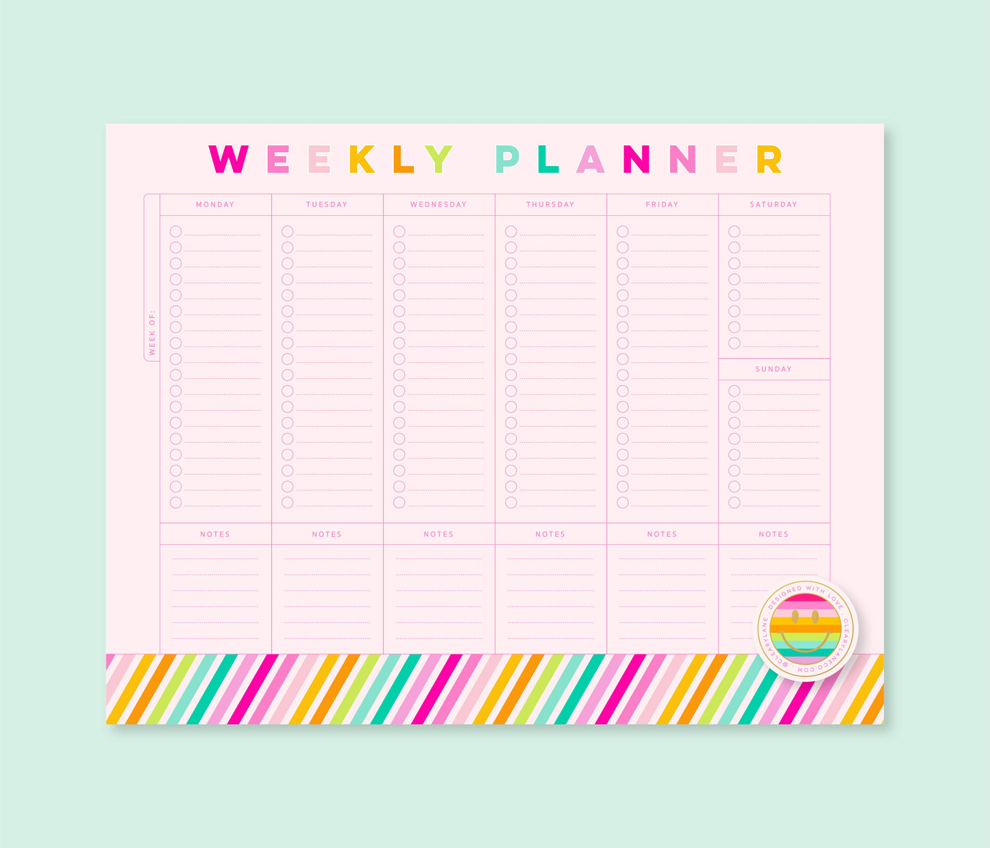 Rainbow Stripes Weekly Planner & Notepads Gift