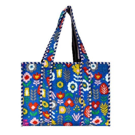 Cotton Happy Blue Tote Bag- Small & Large