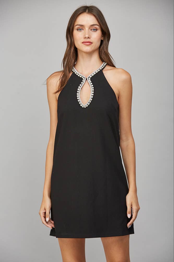 Rhinestone Keyhole A-Line Dress