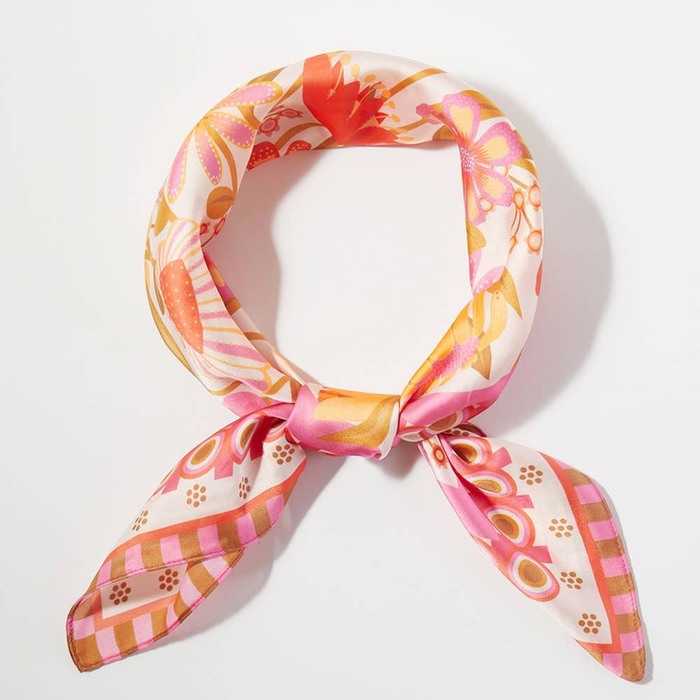 Retro Floral Print Square Bandana Scarf