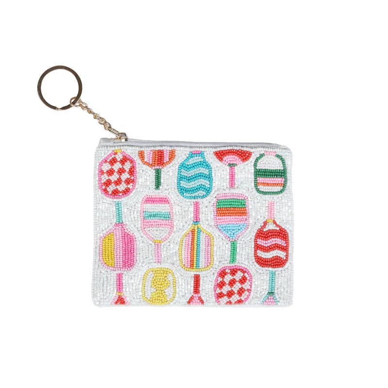 Multi Pickleball Paddles Beaded Coin Purse