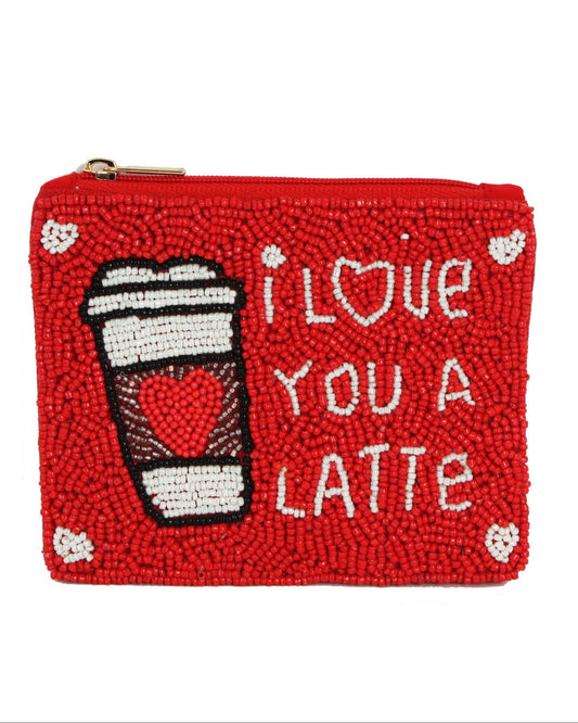 Fully Beaded LOVE A LATTE Coin Purse