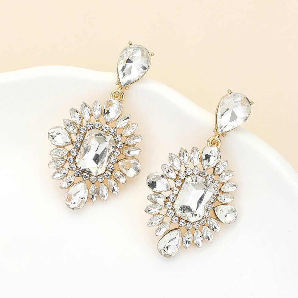 Clear Rectangle Marquise Evening Earrings