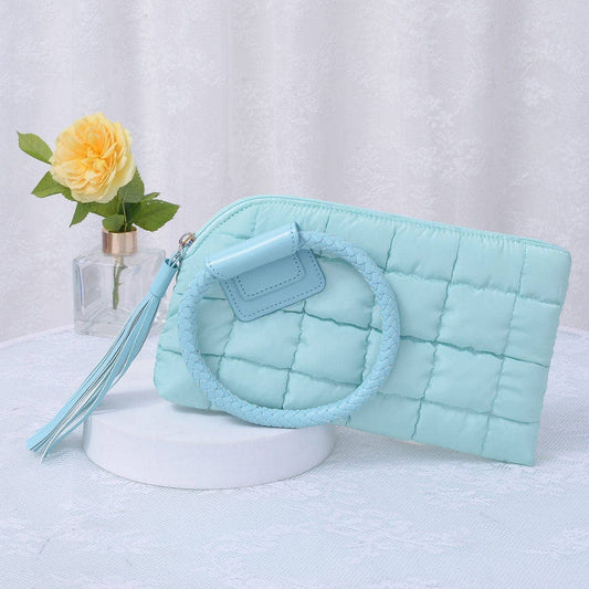 Quilted Puffer Wristlet/Clutch With Tassel