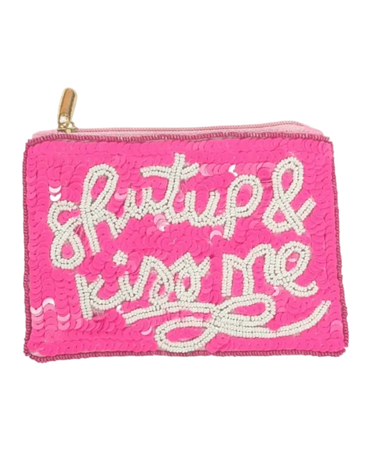 Kiss Me Themed Beaded Coin Purse 