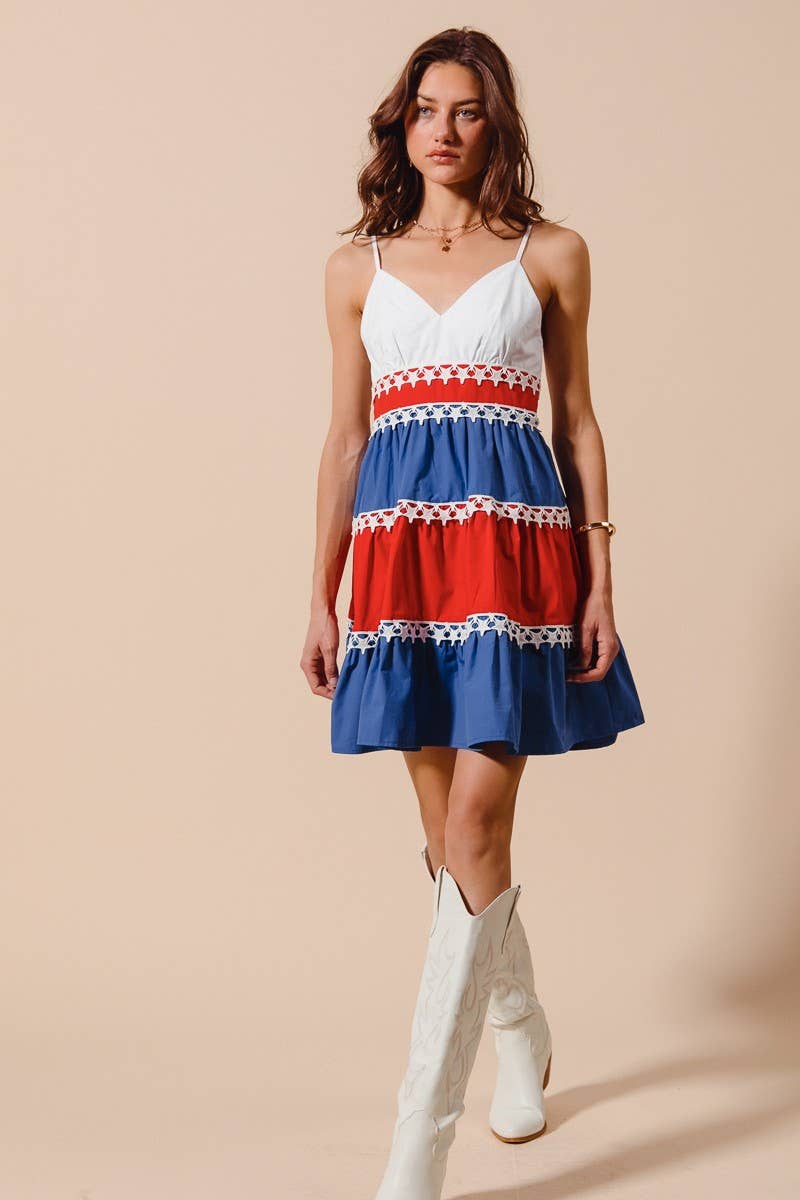 Fourth Of July Color Block Tiered Dress