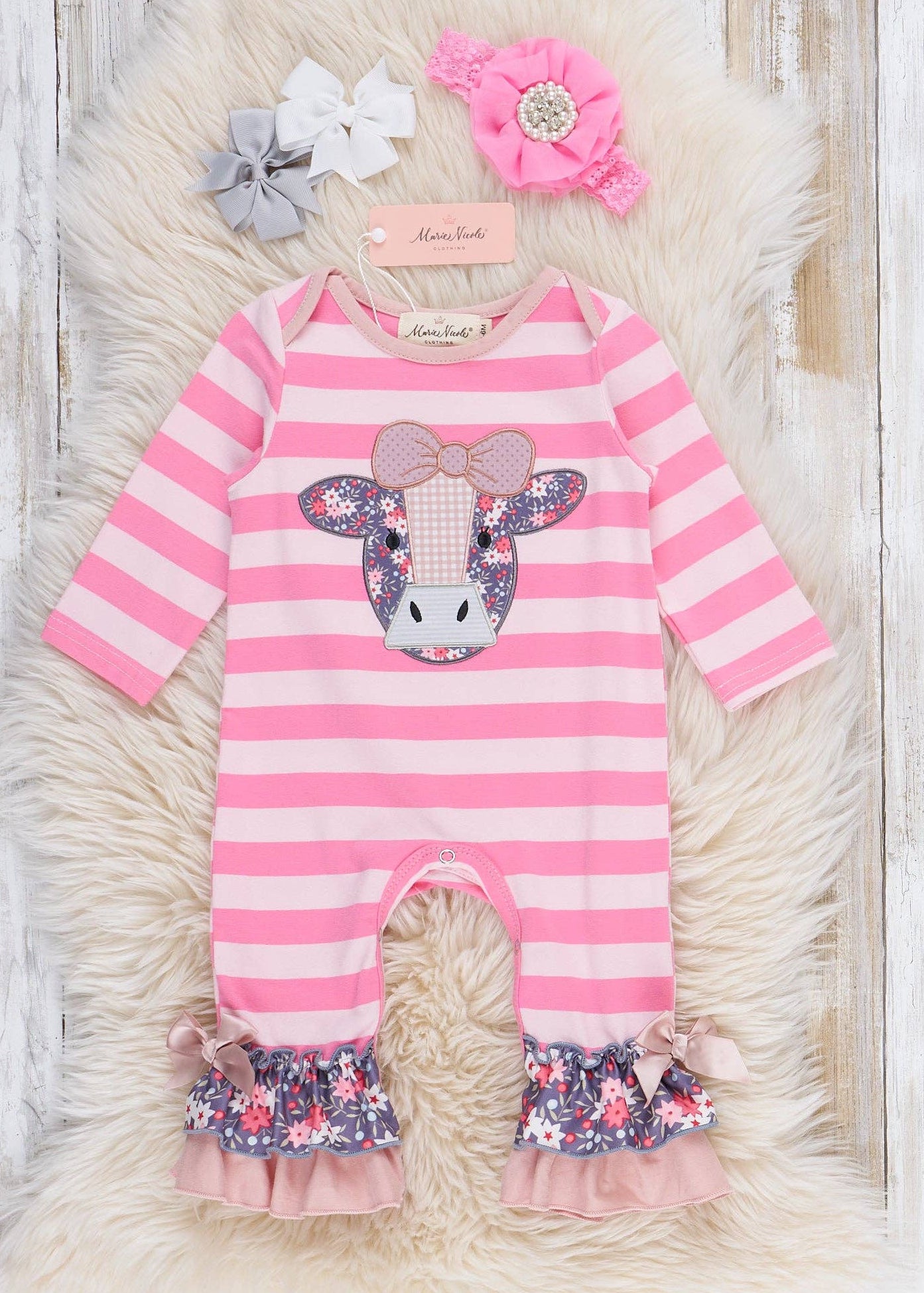 Sweet Cowgirl Embroidered Striped Romper