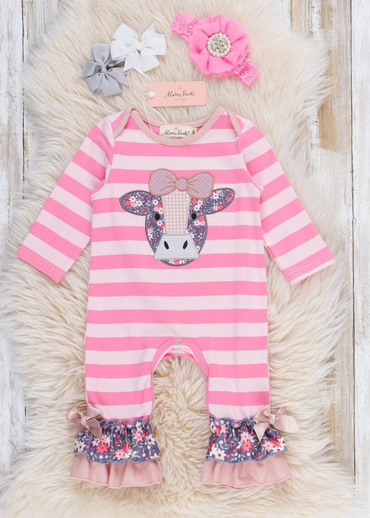 Sweet Cowgirl Embroidered Striped Romper