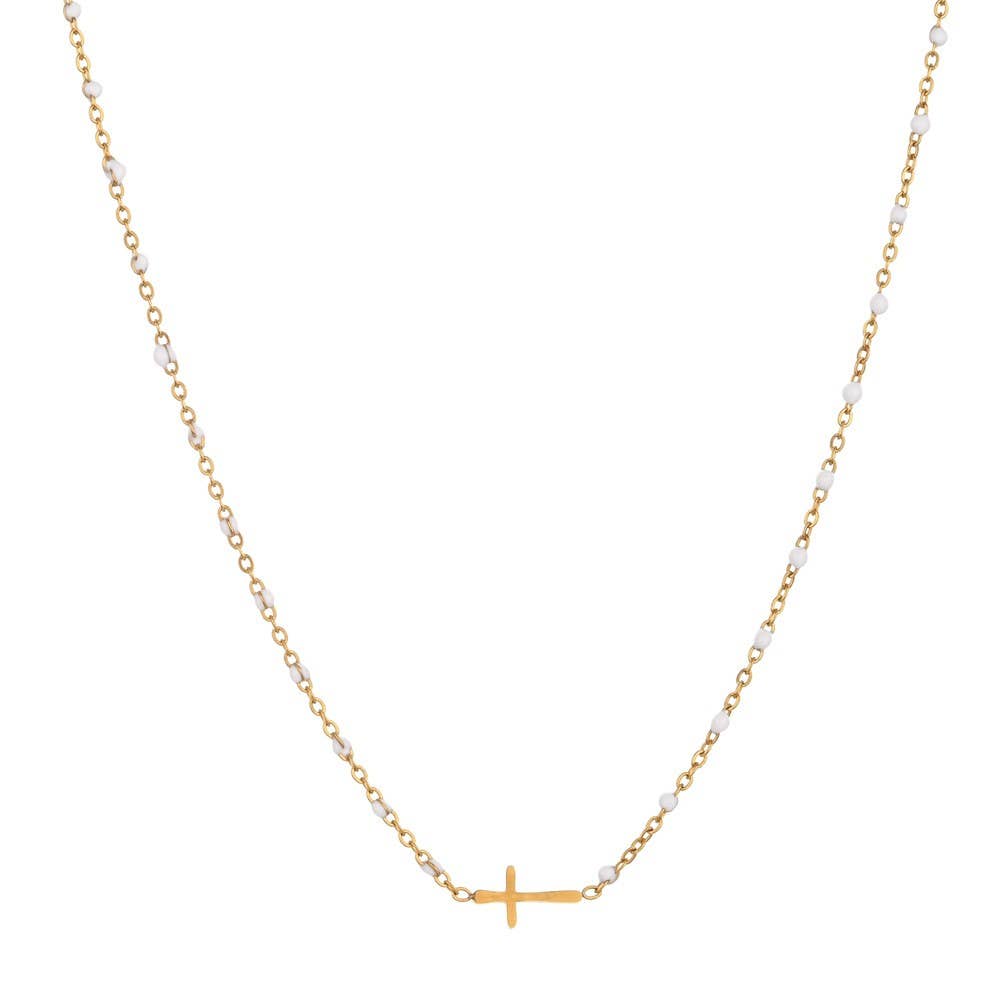 Delicate Cross Beaded Enamel Necklace