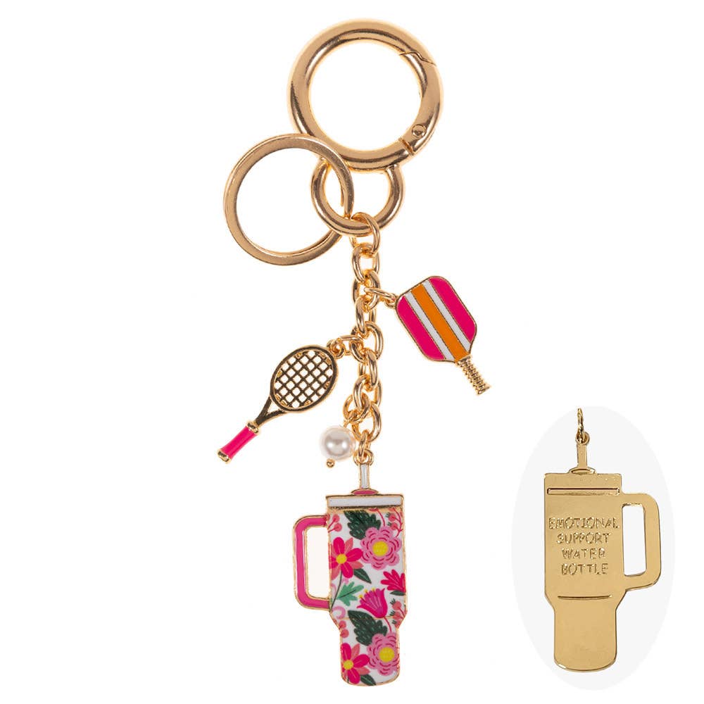 Enamel Pickleball Floral Tumbler Keychain Bag Charm