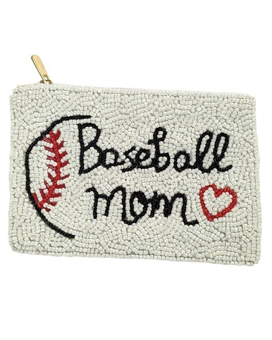 Beaded Baseball Mom Coin Purse 